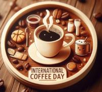 International Coffee Day coffee cup and cookies